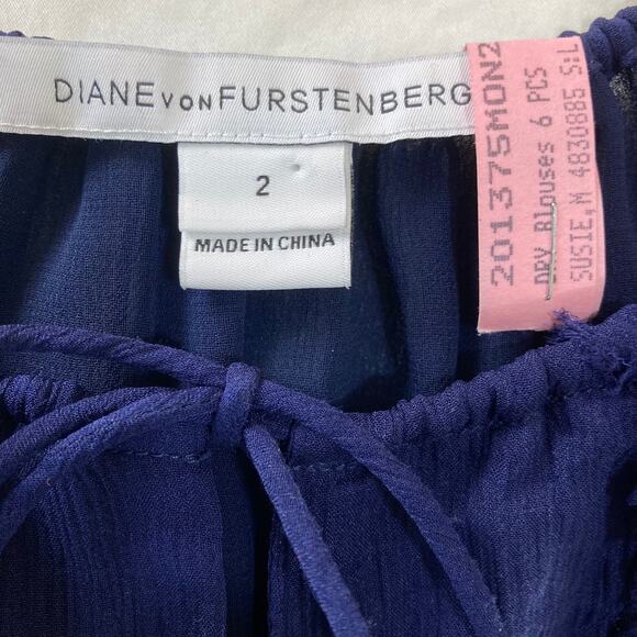 Diane von Furstenberg silk blouse Simonia Womens size 2 navy ruffled chiffon top - Picture 8 of 14